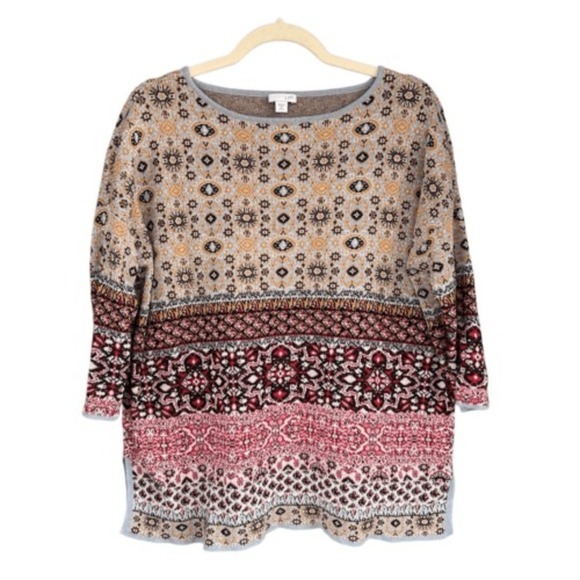 S5 J. Jill Women's‎ Geometric Print 3/4 Sleeve Sweater XS - Picture 1 of 8